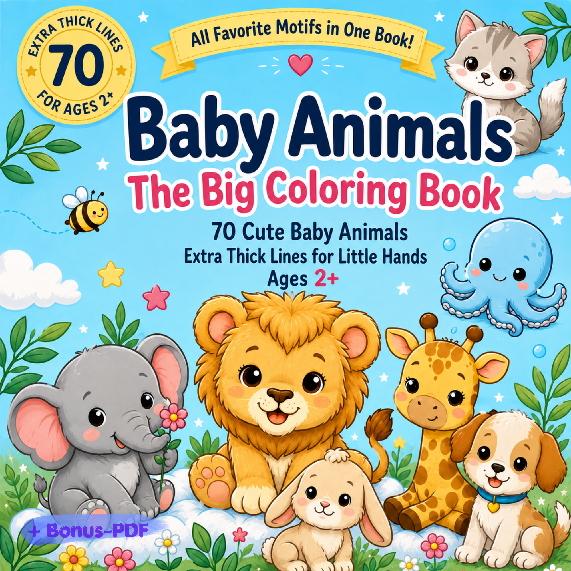 Baby-Animals. The big Coloring Book. 70 Cute Baby Animals with Extra-Thick Lines for Little Hands Ages 2+